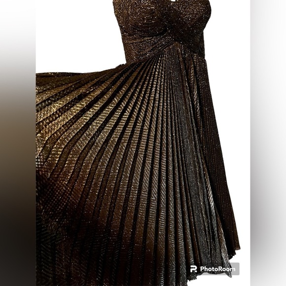 Nwt Maria Lucia Hohan Venus Strapless Metallic Plisse Midi Dress - Size 8 - Picture 7 of 16